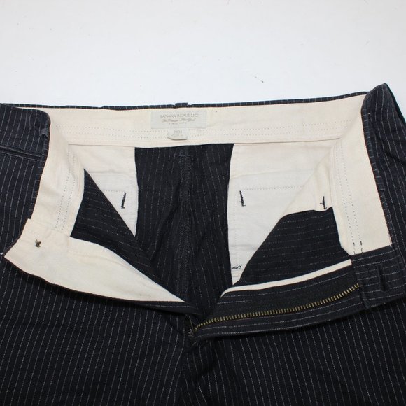 Banana Republic Wool Blend Men's 34x33 Black Pinstriped Straight Leg Dress Pants - Picture 7 of 9